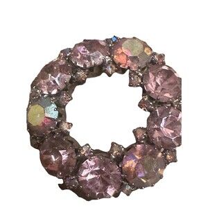 Rare Signed WEISS Pink AB Aurora Borealis Circle Rhinestone Brooch